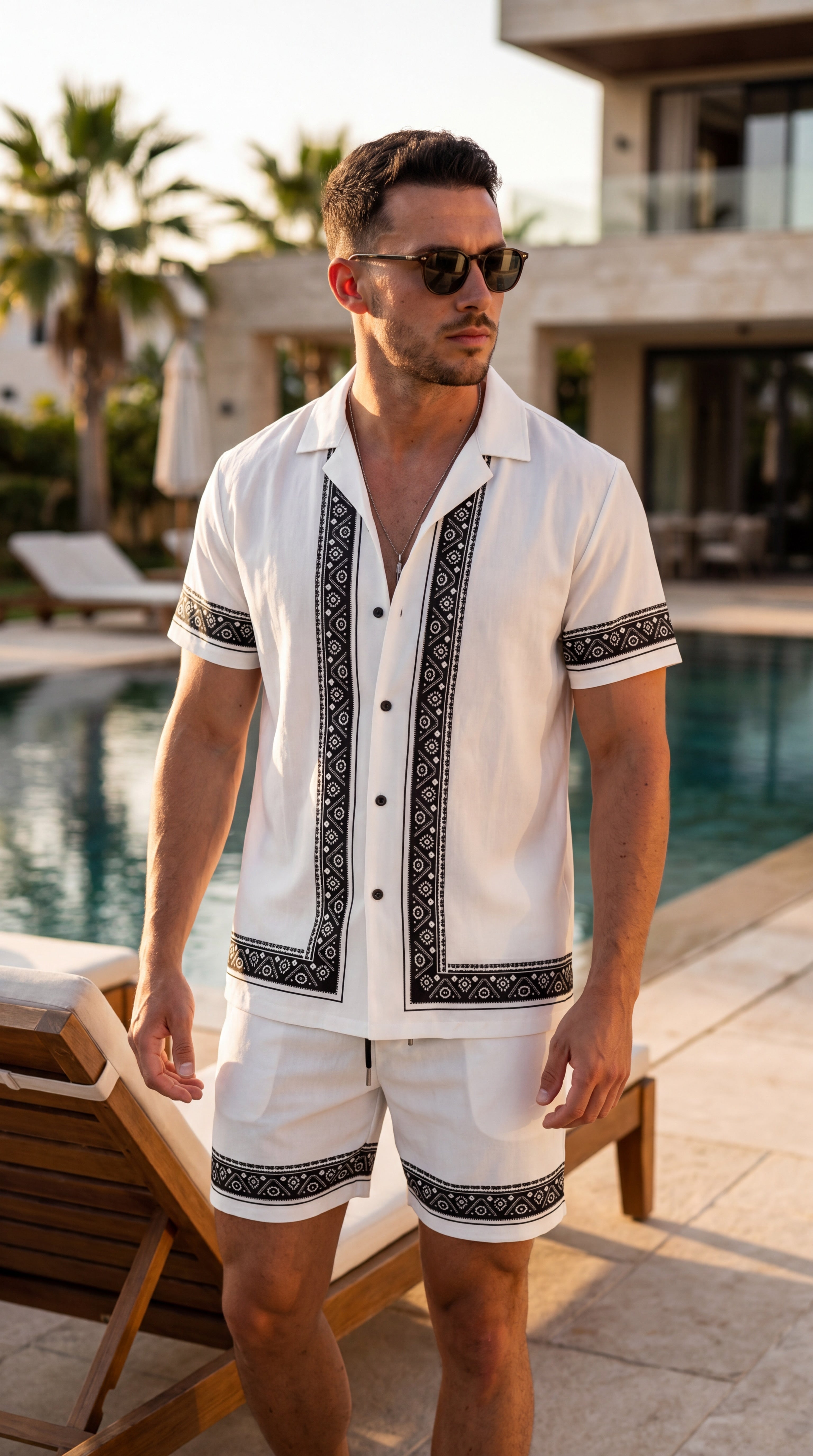 Set de Verano para Hombre – Camisa Retro Texturizada y Shorts Premium Transpirables, Look Vacacional Sofisticado