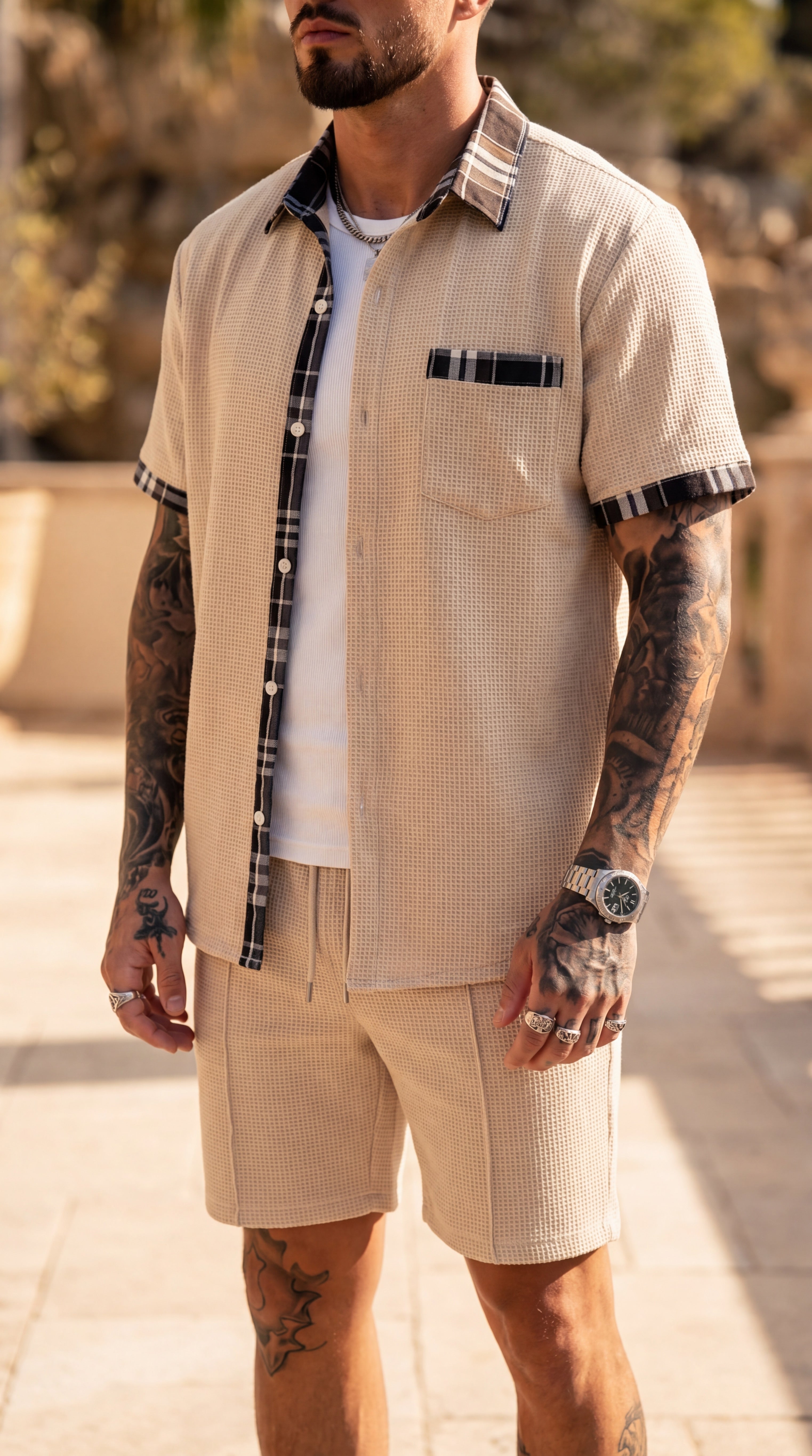 Set Waffle Hombre 2 Piezas – Camiseta + Shorts Casual