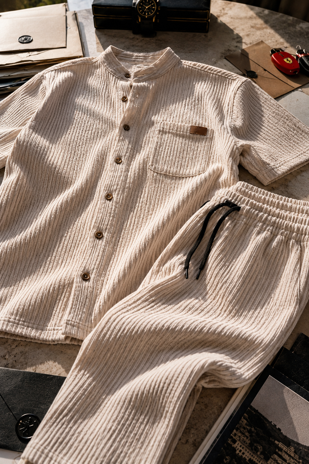 Khaki Premium Set – Shirt + Pants with Drawstring
